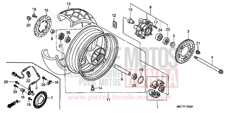 REAR WHEEL for Varadero ABS PEARL CONCOURS BLACK (NHA65) from 2007
